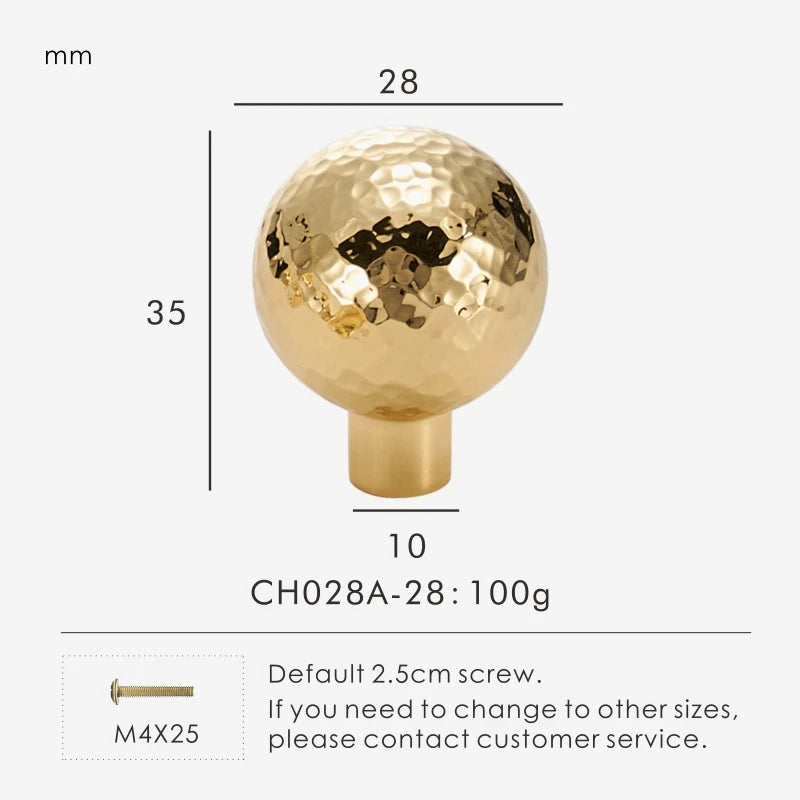 Brass Hammer Pattern Shiny Gold Ball Knob - Knobsy