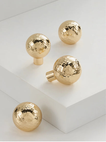 Brass Hammer Pattern Shiny Gold Ball Knob - Knobsy