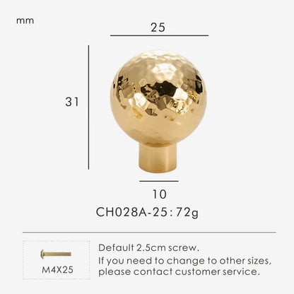 Brass Hammer Pattern Shiny Gold Ball Knob - Knobsy