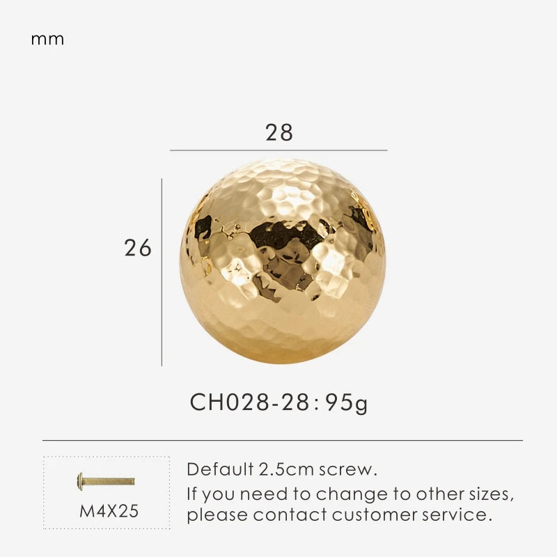 Brass Hammer Pattern Shiny Gold Ball Knob - Knobsy