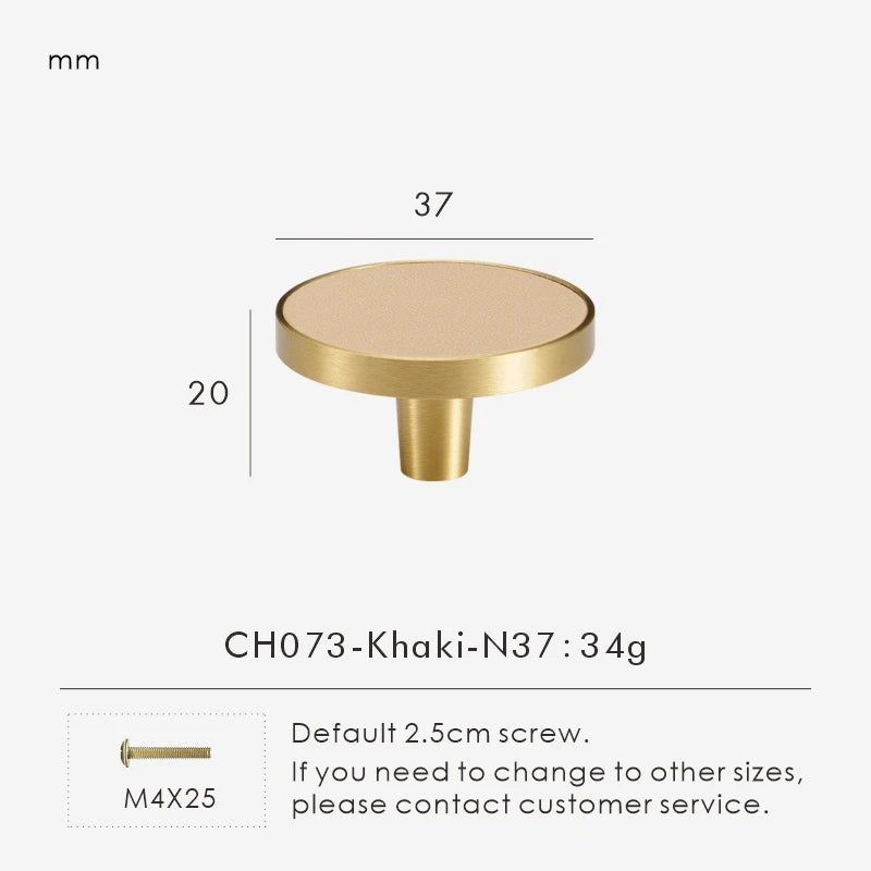 Brass Leather Circle Long Knob - Knobsy