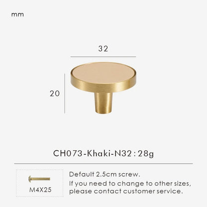 Brass Leather Circle Long Knob - Knobsy