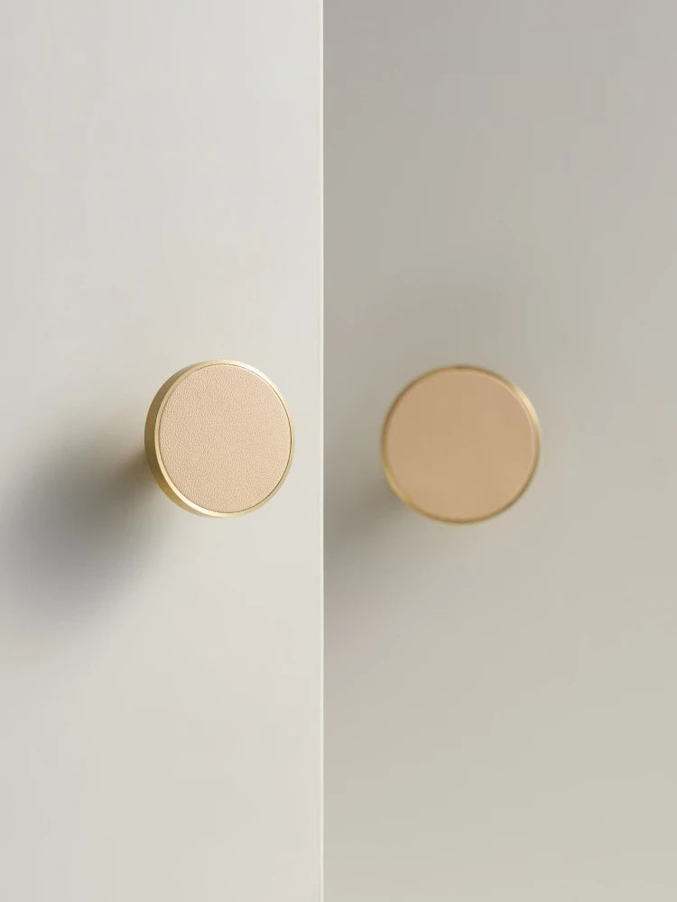 Brass Leather Circle Long Knob - Knobsy