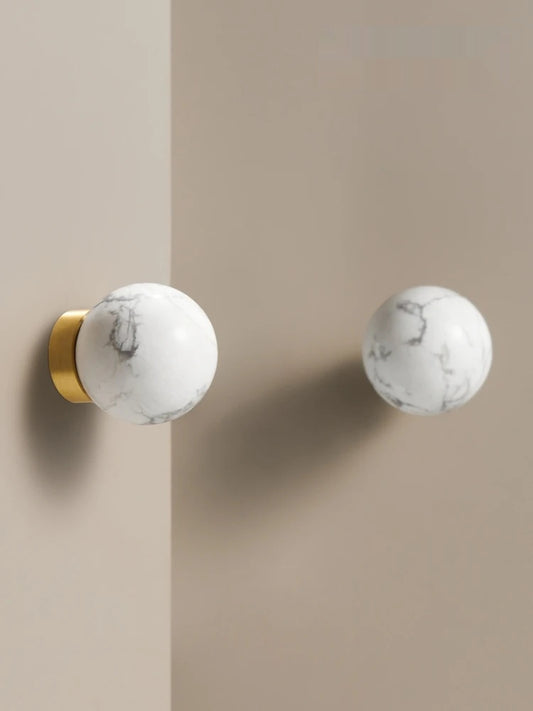 Brass Marble Crystal Natural Stone Ball Knob - Knobsy