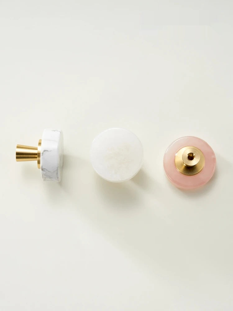 Brass Marble Crystal Natural Stone Knob - Knobsy