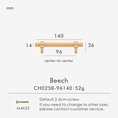 Brass Walnut Beech Wood Nordic T-bar Pull - Knobsy