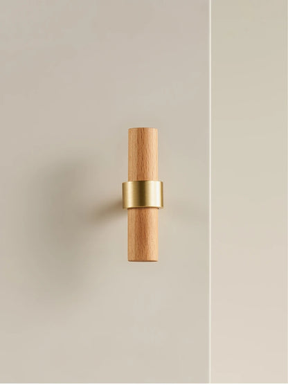 Brass Walnut Beech Wood Nordic T-bar Pull - Knobsy