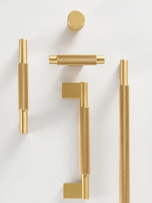 Cross Knurled Brushed Brass T-bar Knob - Knobsy