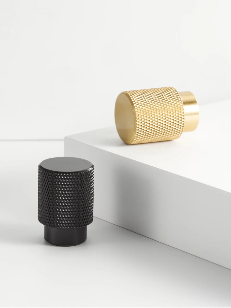 Knurled Brushed Cross Black Knob - Knobsy