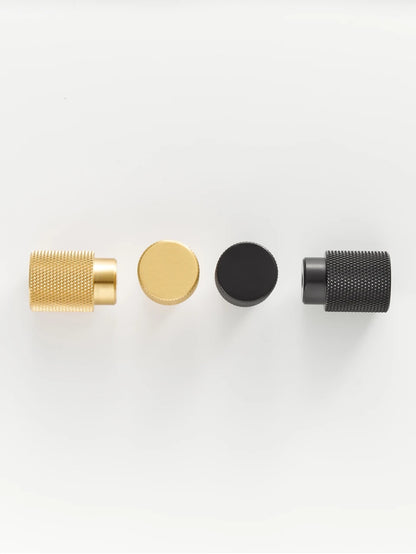 Knurled Brushed Cross Black Knob - Knobsy