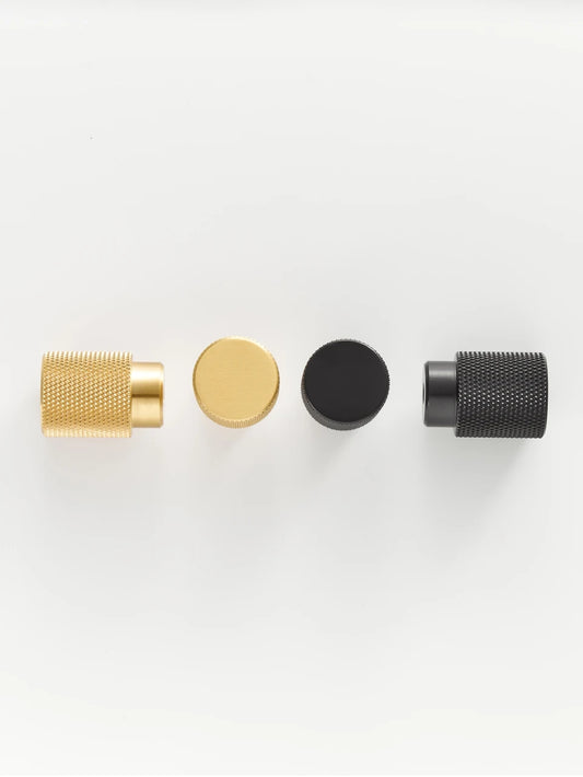 Knurled Brushed Cross Black Knob - Knobsy