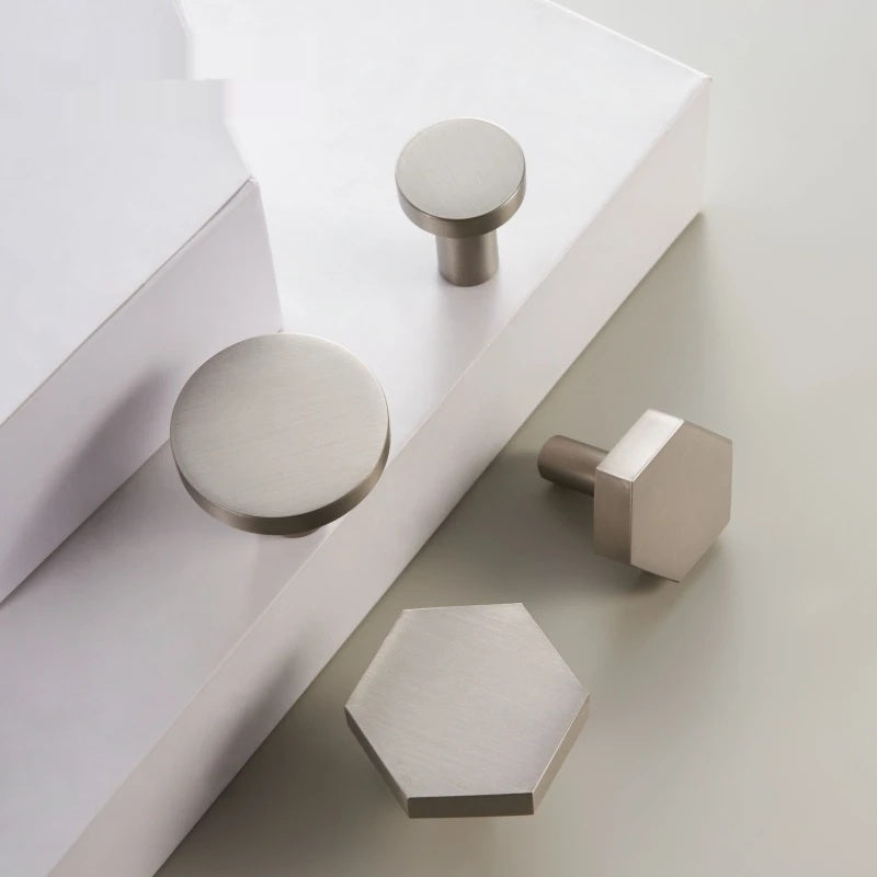 Modern Brushed Nickel Silver Round Hexagon Pull Knob