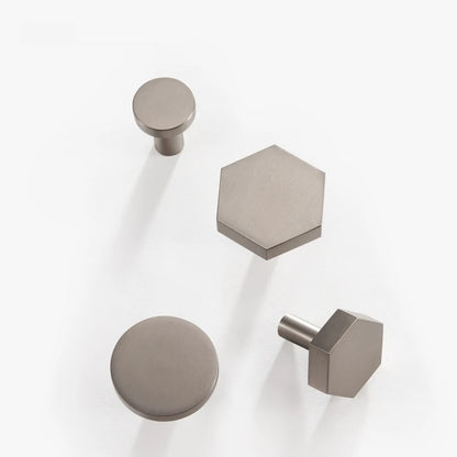 Modern Brushed Nickel Silver Round Hexagon Pull Knob