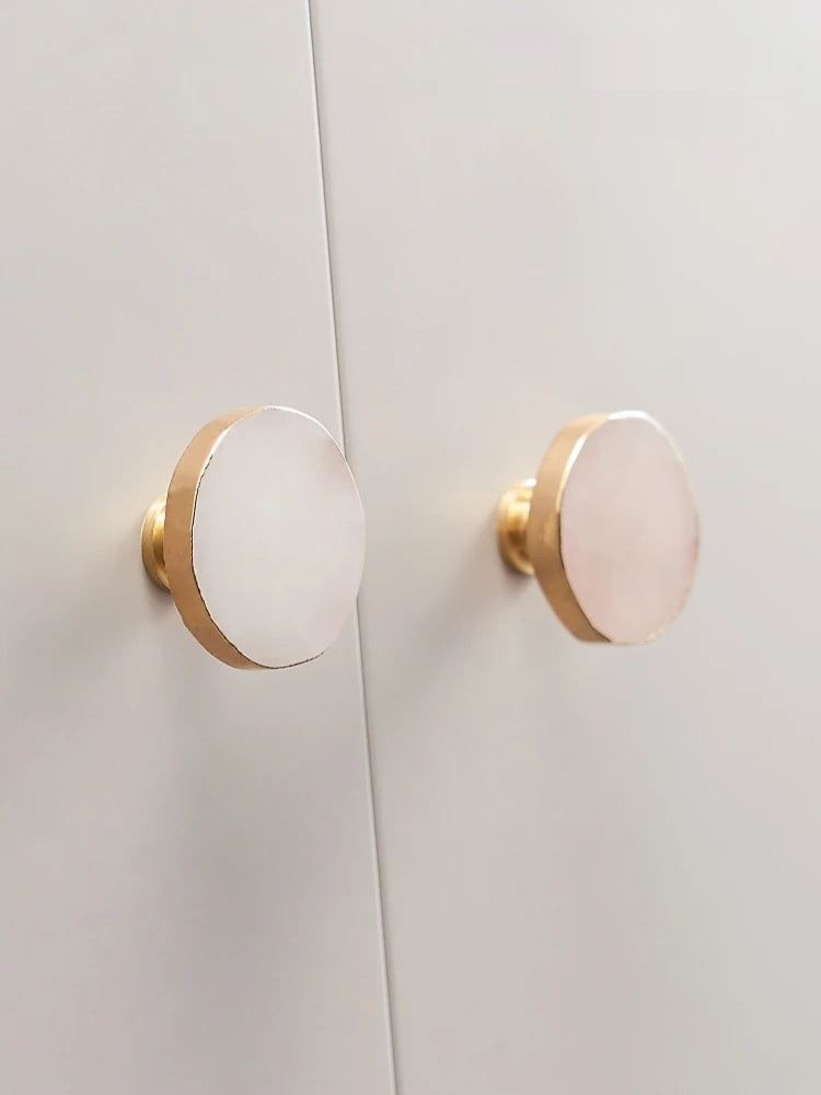 Natural Crystal White Pink Knob Brass Handle - Knobsy