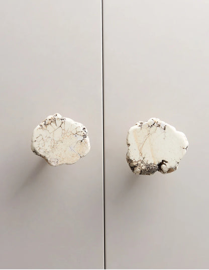 Natural White Turquoise Marble Brass Handle Knob - Knobsy