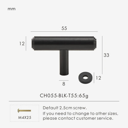 Plain Matte Black T-bar Handle - Knobsy