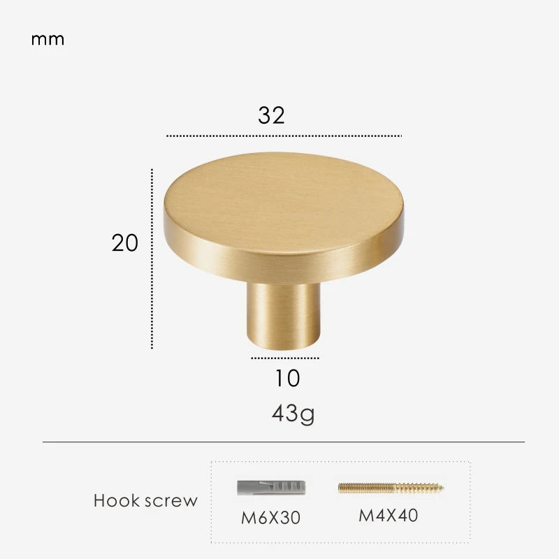 Round Brushed Brass Single Knob - Knobsy