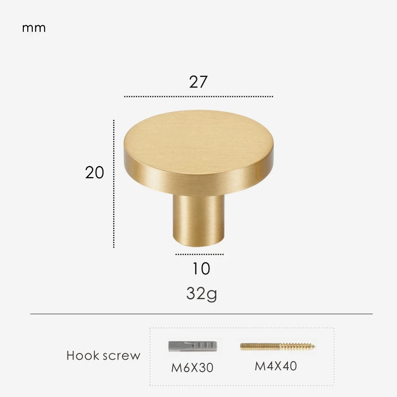 Round Brushed Brass Single Knob - Knobsy