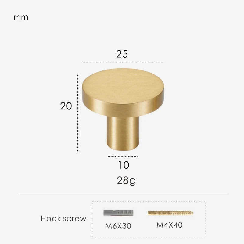 Round Brushed Brass Single Knob - Knobsy