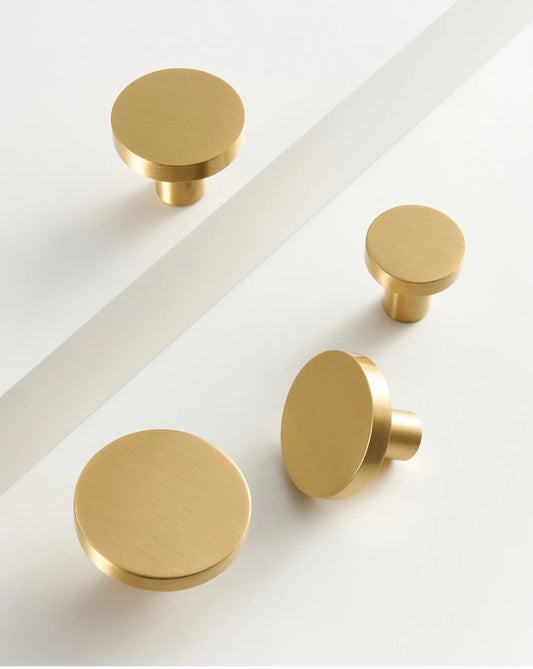 Round Brushed Brass Single Knob - Knobsy