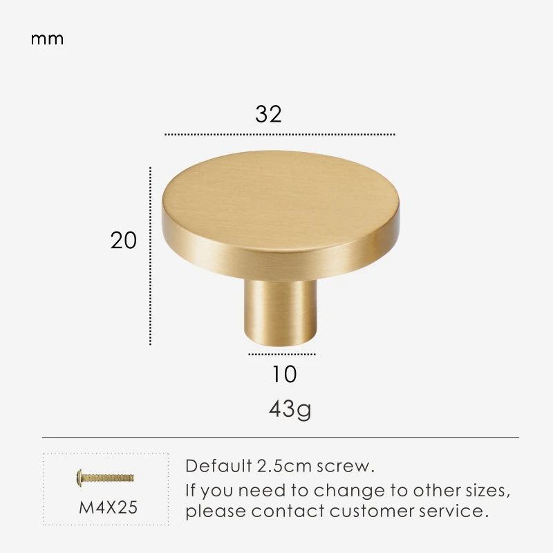 Round Brushed Brass Single Knob - Knobsy