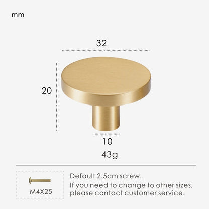 Round Brushed Brass Single Knob - Knobsy