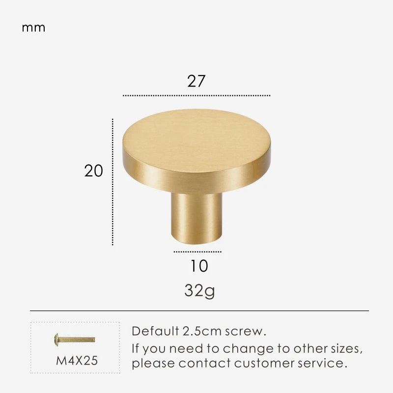 Round Brushed Brass Single Knob - Knobsy