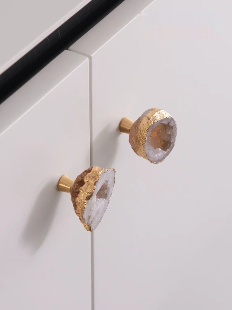 Skeletal Crystal Quartz Gold-Plated Gemstone Knob - Knobsy