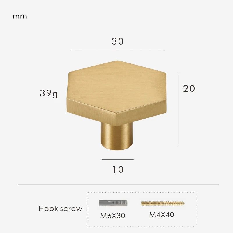 Solid Brass Hexagon Single Knob - Knobsy