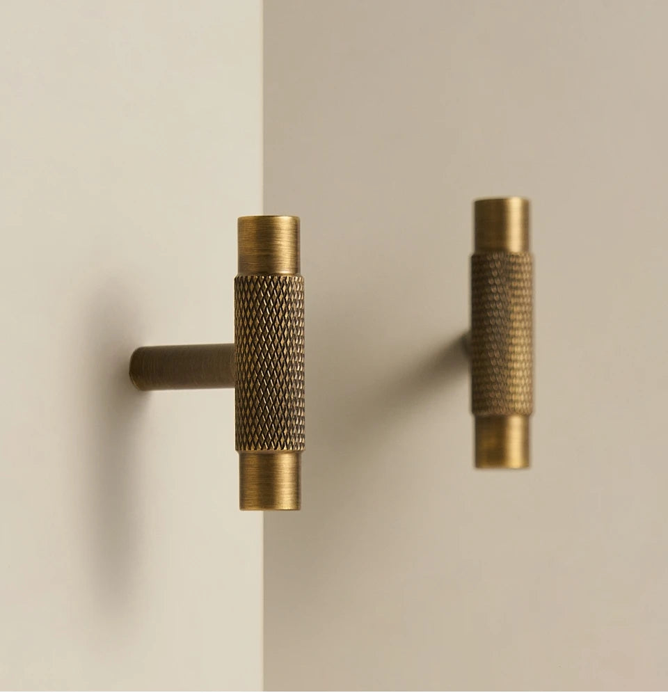 Solid Brass Knurled Antique Bronze T-bar Knob - Knobsy