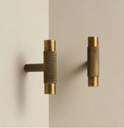 Solid Brass Knurled Antique Bronze T-bar Knob - Knobsy