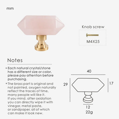 Two Pointed Cylindrical Crystal Brass Knob - Knobsy