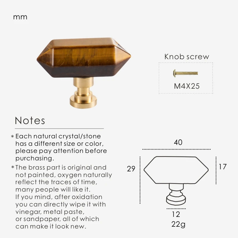 Two Pointed Cylindrical Crystal Brass Knob - Knobsy