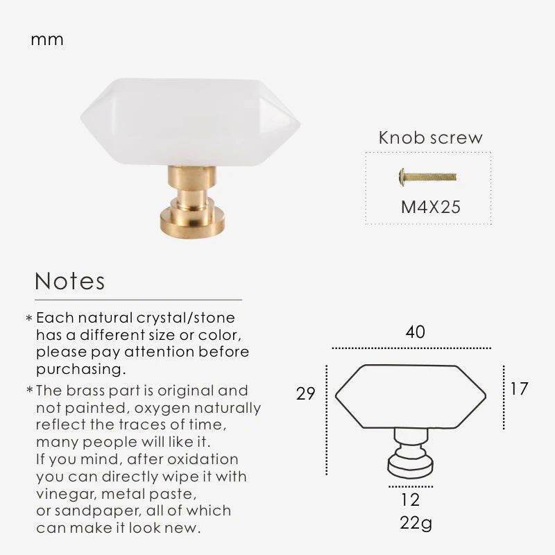 Two Pointed Cylindrical Crystal Brass Knob - Knobsy